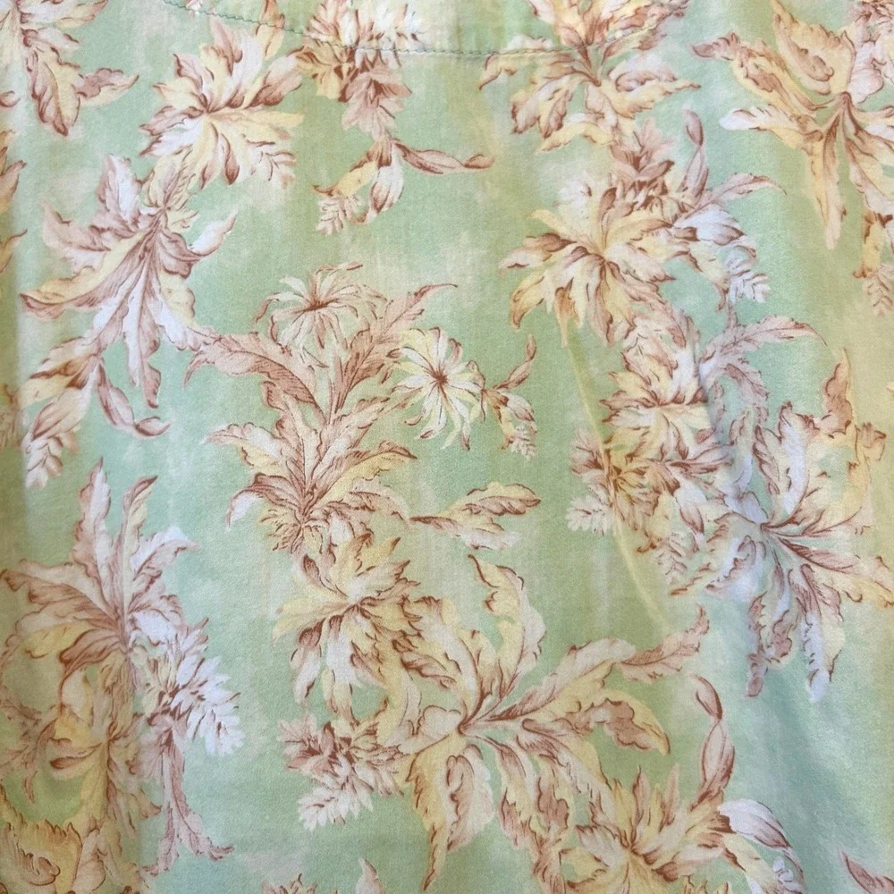 Papinelle Pajama Set Sz M Green Floral Cotton Button Up Crop Cottagecore Garden